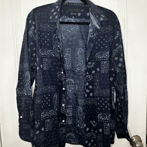 Tommy Hilfiger Bandana Print Button-Down Shirt – Navy Blue Paisley (Men’s)